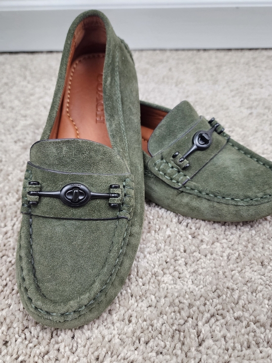 Coach Shoes - Coach Crosby Olive Green Bit Suede Driving Loafers NWOT
